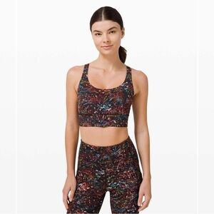 LULULEMON Energy Longline Bra Medium Support Foilage Overlay Multi Size 4